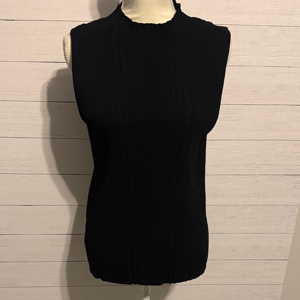 Sleeveless Rib Knit Mock Neck Tank Top - Black